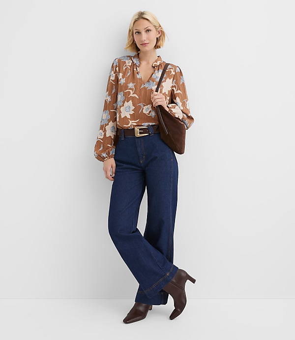 Petite Striped Modern V-Neck Blouse