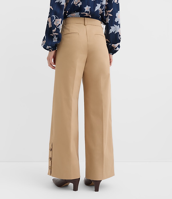 Tall Side Button Wide Leg Pants in Twill