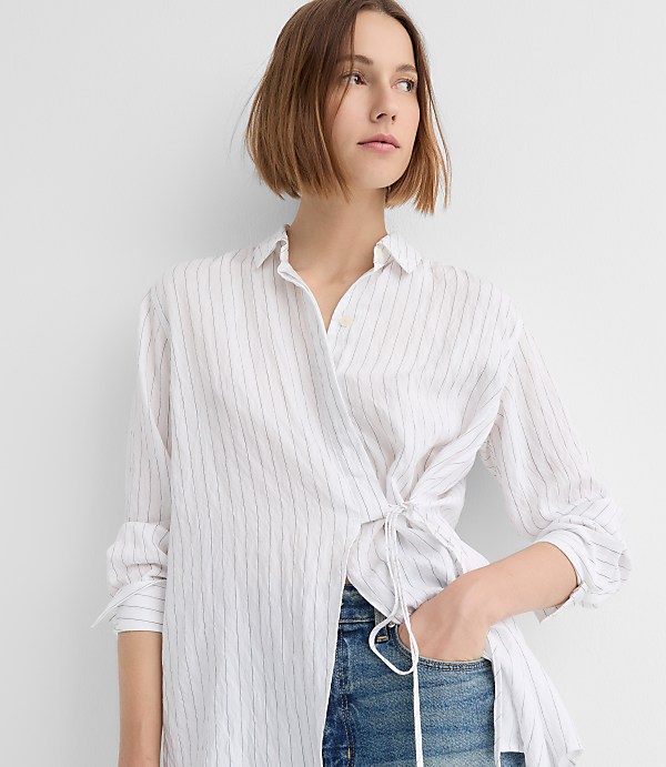 Striped Asymmetrical Side Tie Tunic Shirt