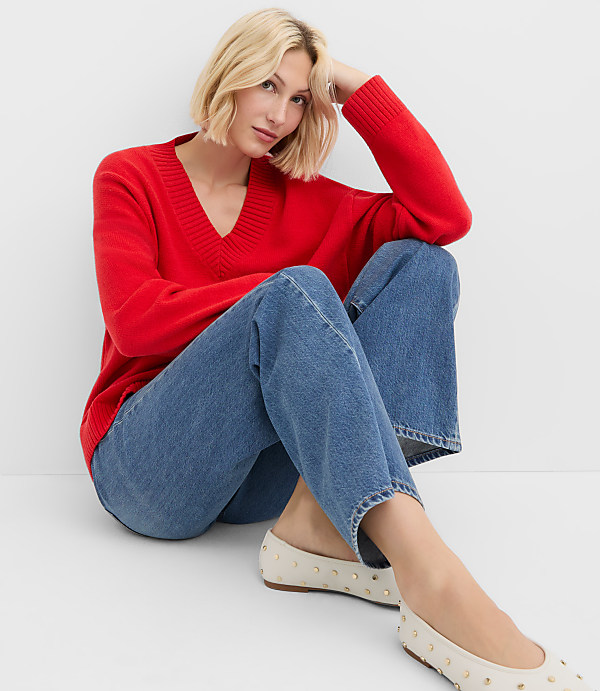 Petite Slouchy V-Neck Sweater