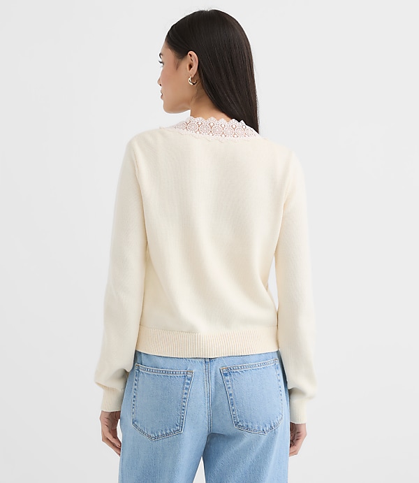 Lace Trim V-Neck Cardigan