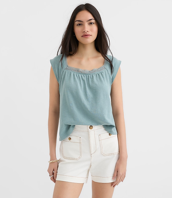 Lace Trim Square Neck Top