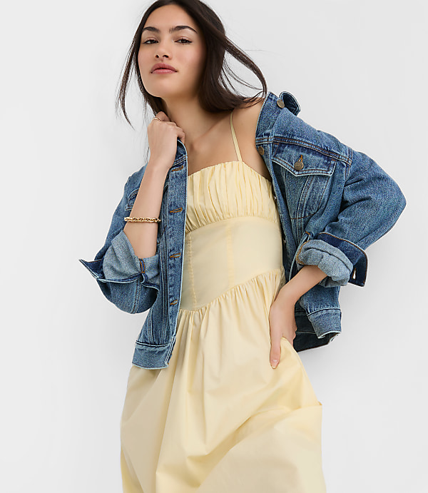 Poplin Bustier Midi Pocket Dress