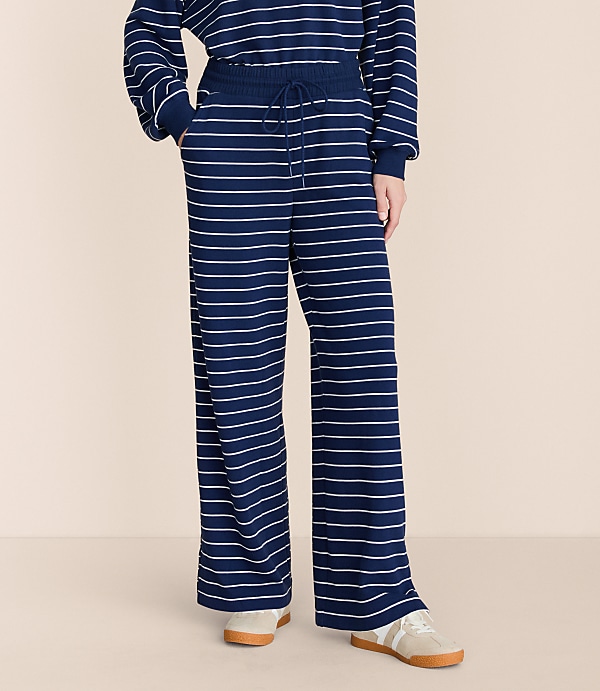 Petite Lou & Grey Striped Cozy Cotton Wide Leg Pants