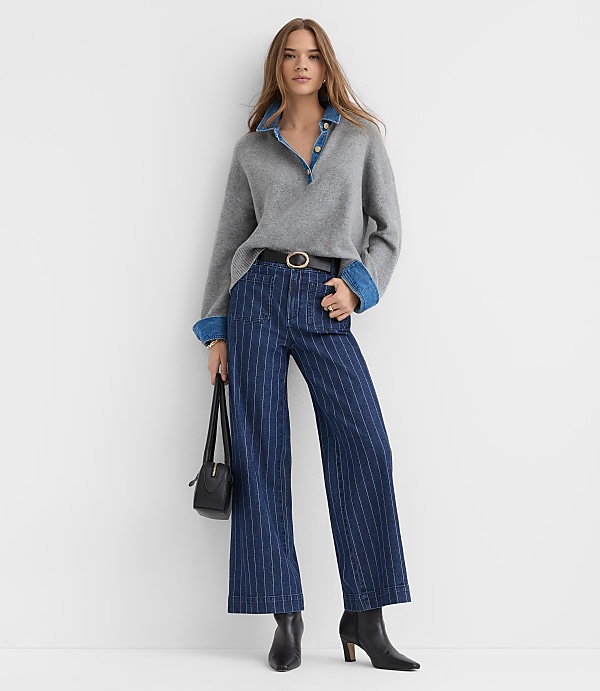 Petite Palmer Wide Leg Pants in Pinstripe