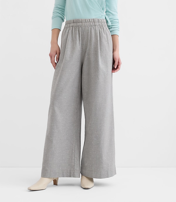Pleated Pull On Wide Leg Pants in Herringbone