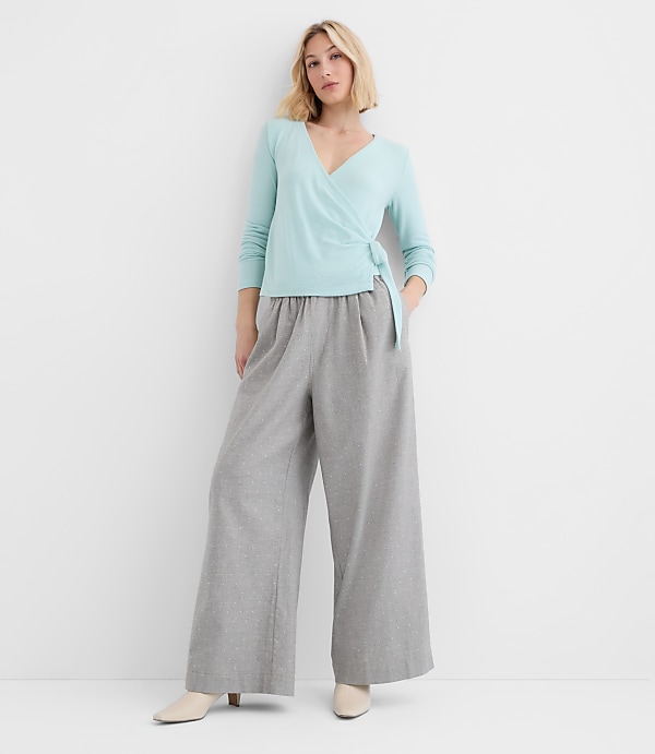 Pleated Pull On Wide Leg Pants in Herringbone