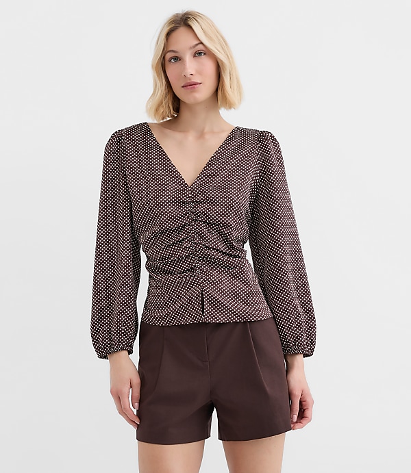 Pindot Ruched Blouse