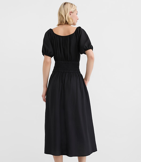 Ruffle Tie Neck Smocked Midi Dress