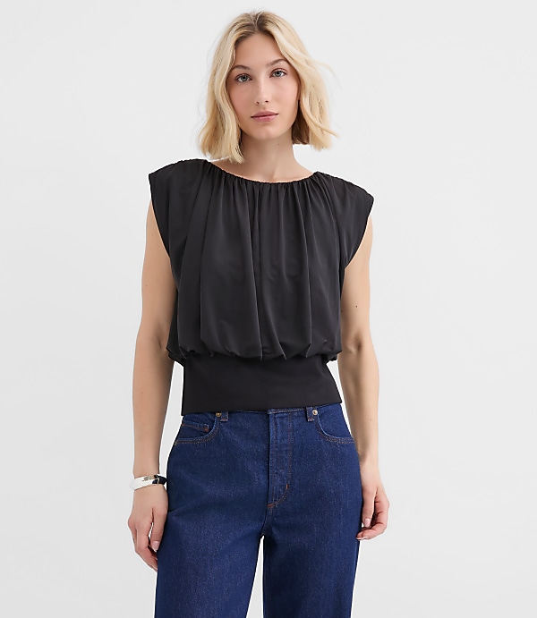 Pleated Banded Hem Top