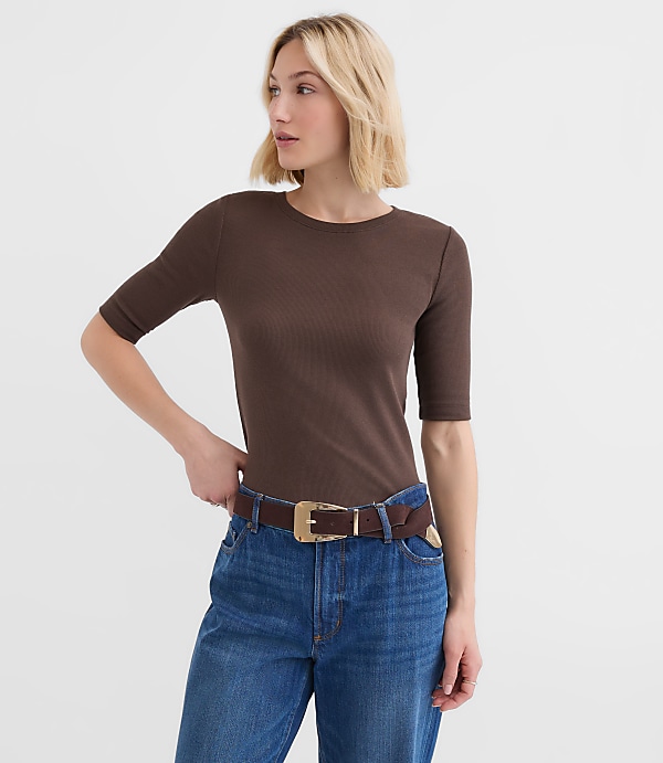 Perfect Ribbed Elbow Sleeve Tee