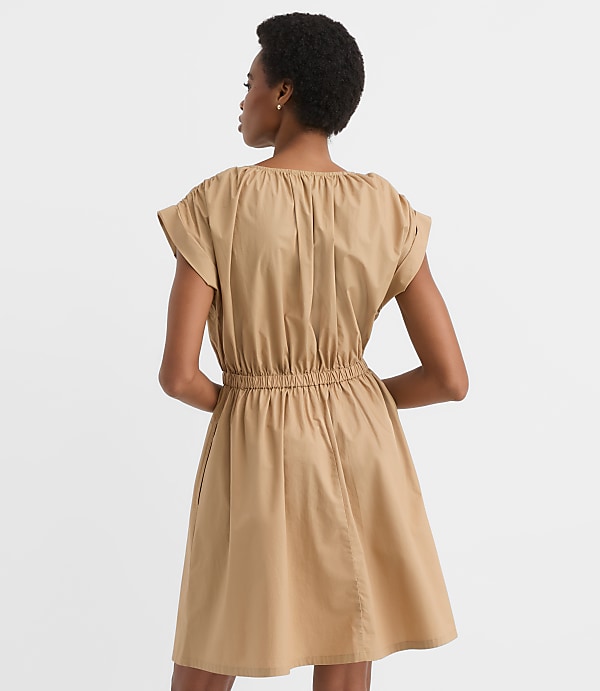 Poplin Shirred Tie Waist Mini Dress
