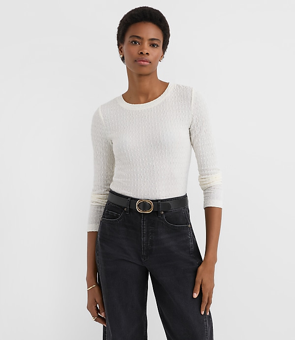 Puckered Long Sleeve Crew Neck Tee