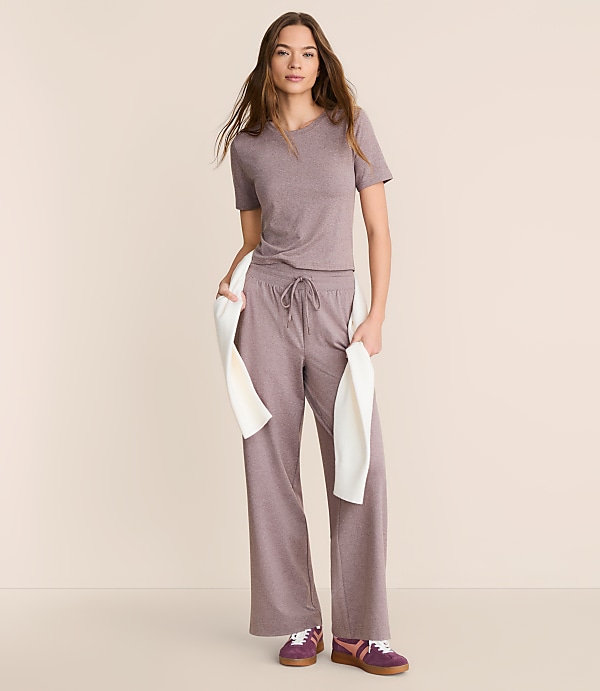 Lou & Grey Heathered Brushedsoft Slim Wide Leg Pants