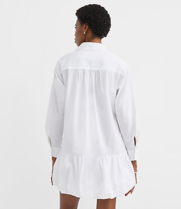 Poplin Bubble Hem Mini Pocket Shirtdress