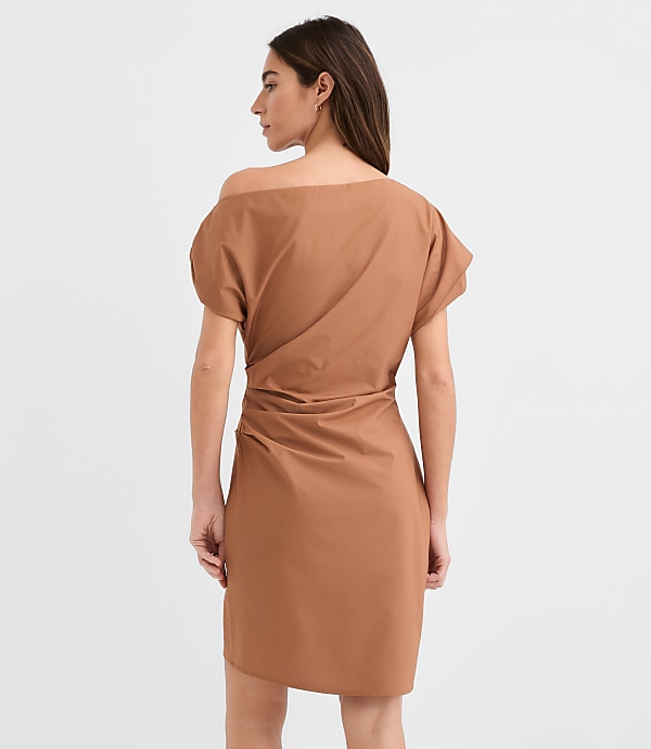 Poplin Asymmetrical Ruched Mini Dress
