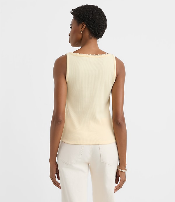 Lace Trim Perfect Ribbed Square Neck Tank Top