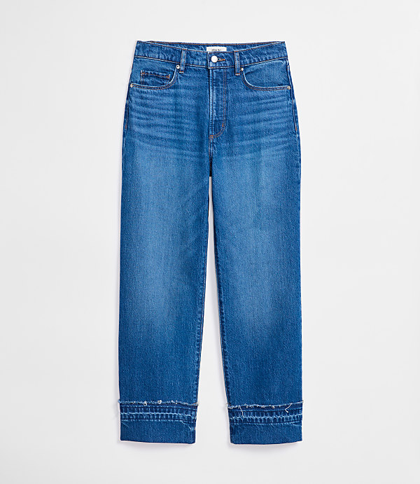 Rivete Curvy Unpicked Cuffed High Rise Straight Jeans in Authentic Indigo