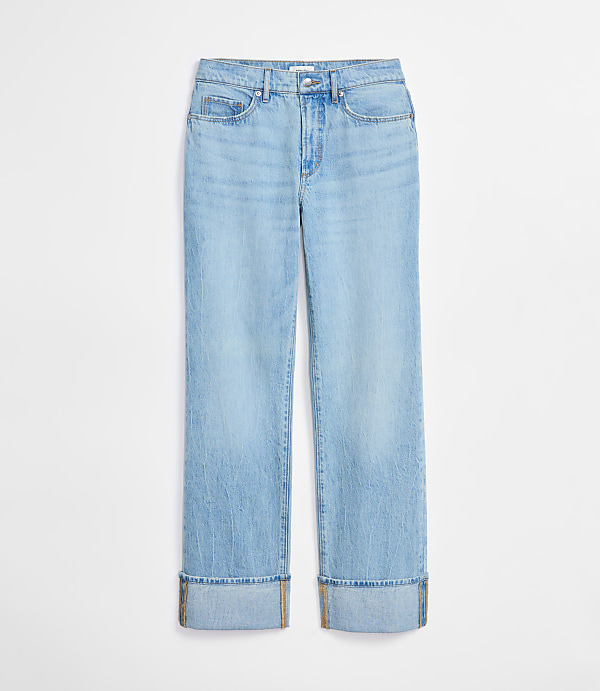 Rivete Curvy Cuffed Mid Rise Relaxed Straight Jeans in Light Wash