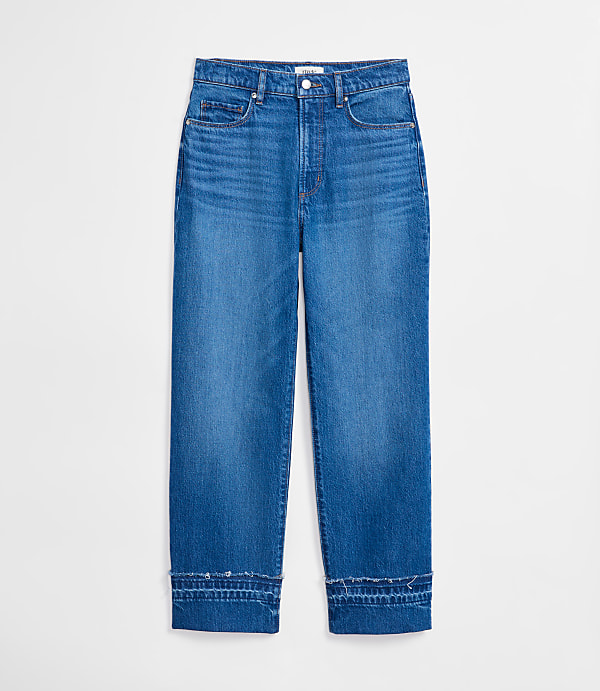 Rivete Unpicked Cuffed High Rise Straight Jeans in Authentic Indigo