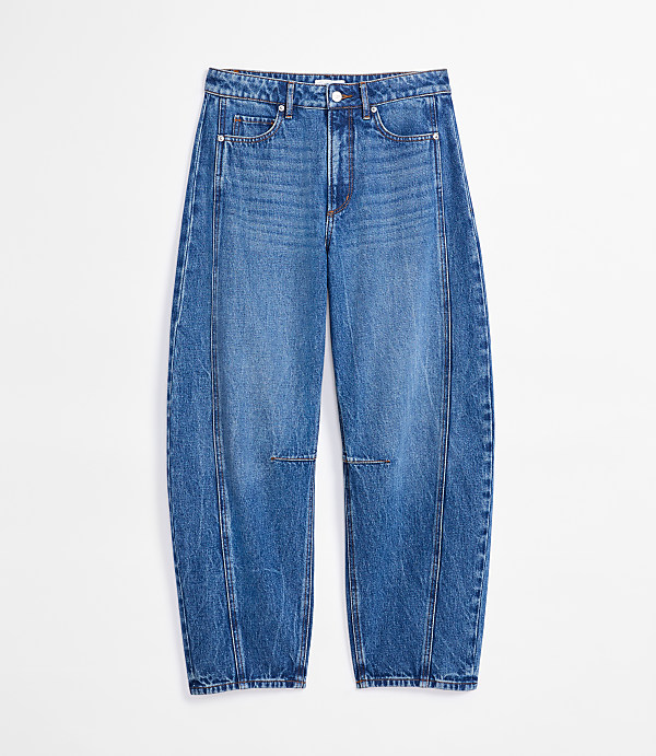 Rivete Seamed High Rise Barrel Jeans in Dark Wash