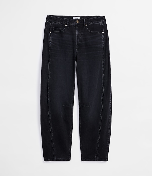 Rivete Curvy Seamed High Rise Barrel Jeans in Noir Wash