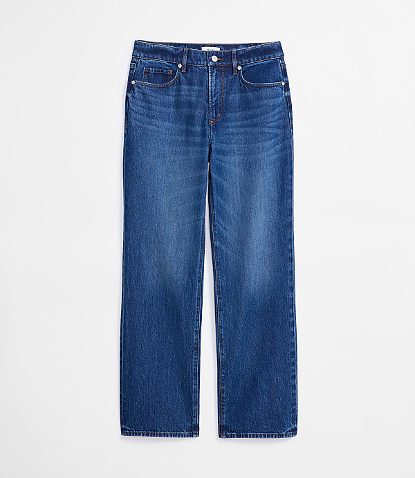 Rivete Curvy Mid Rise Relaxed Straight Jeans in Dark Wash