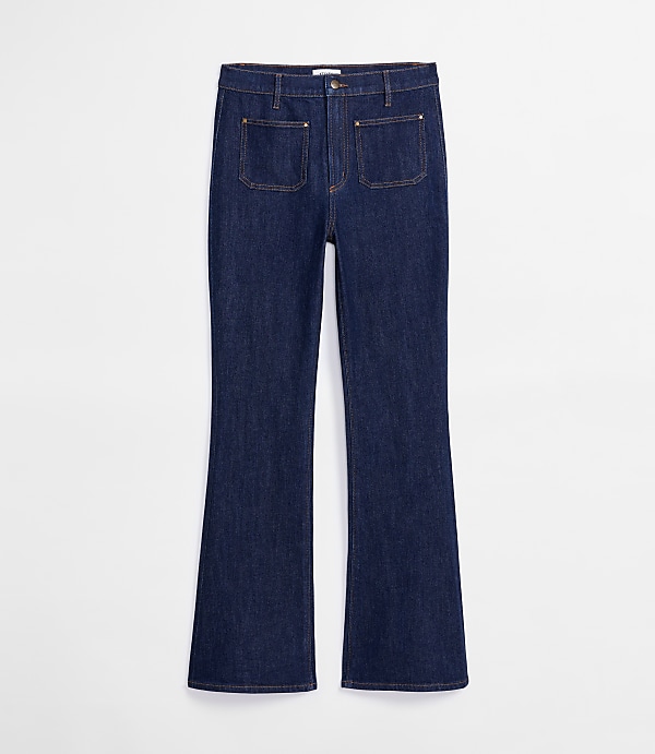 Rivete Patch Pocket High Rise Slim Flare Jeans in Classic Rinse Wash