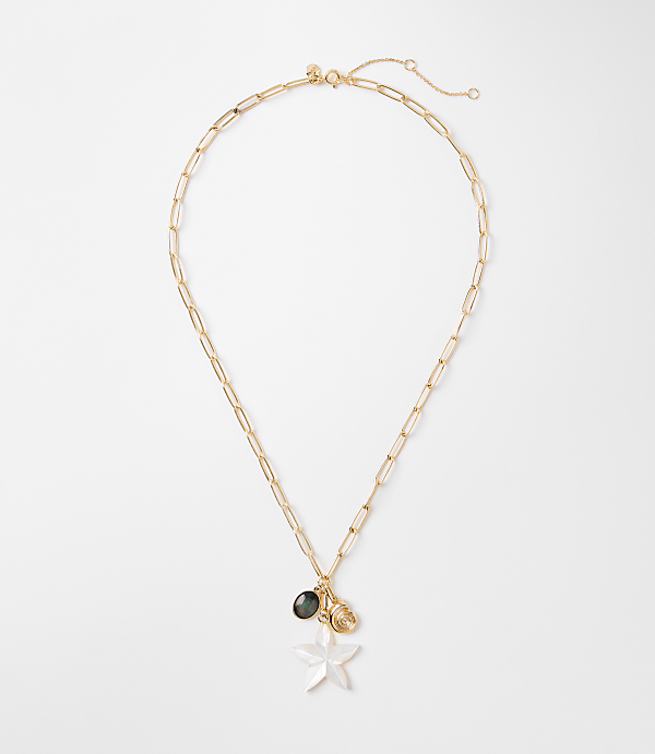 Mother Of Pearl Starfish Cluster Pendant Necklace