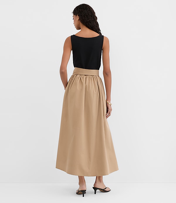 Tie Waist Mixed Media Midi Pocket Dress