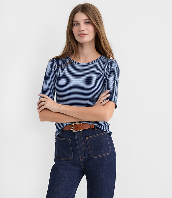 Stripe Perfect Ribbed Elbow Sleeve Tee