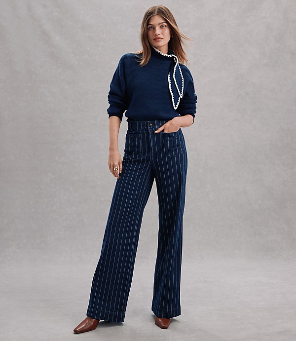Petite Palmer Wide Leg Pants in Pinstripe