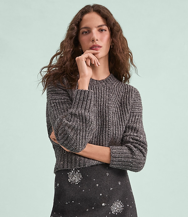 Sequin Pointelle Ribbed Relaxed Sweater