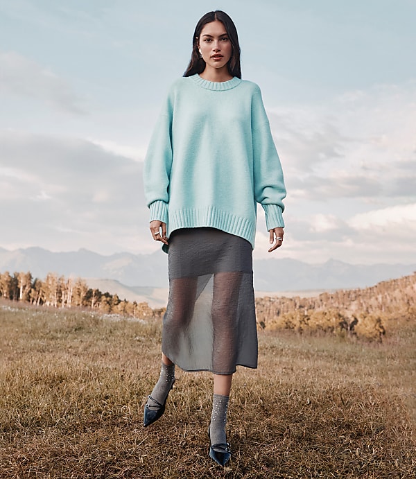 Sheer Overlay Midi Skirt