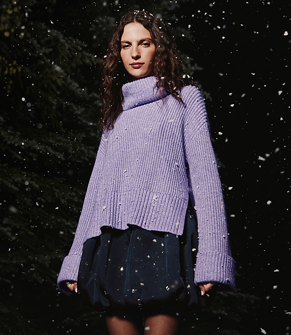 Petite Cuffed Ribbed Mock Neck Sweater