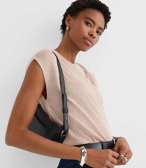Shimmer Ribbed Cap Sleeve Sweater Tee