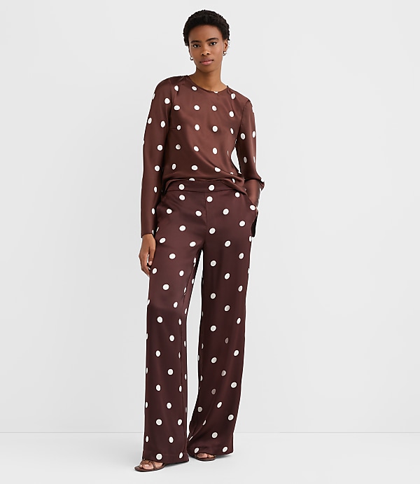 Fluid Pull On Wide Leg Pants in Dotted Satin