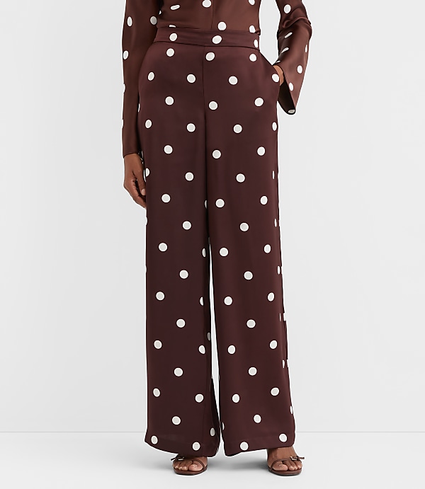 Fluid Pull On Wide Leg Pants in Dotted Satin