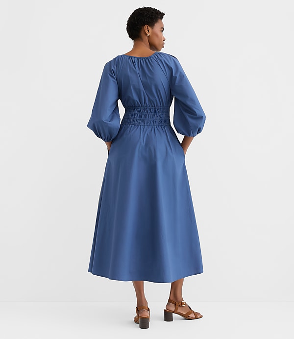 Poplin Smocked Midi Pocket Dress