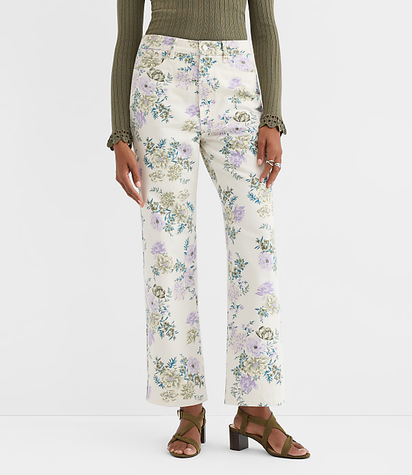 Curvy High Rise Straight Jeans in Floral