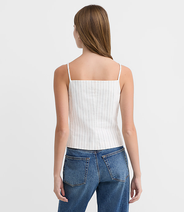 Pinstripe Cotton Linen Strappy Vest Top