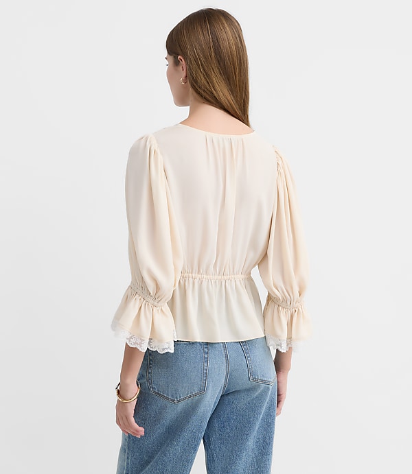 Floral Lace Trim Peplum Top