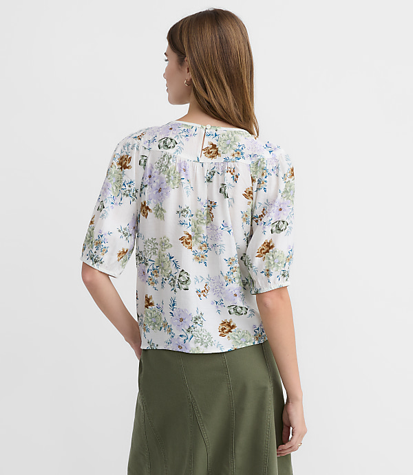 Floral Lace Trim Yoke Blouse