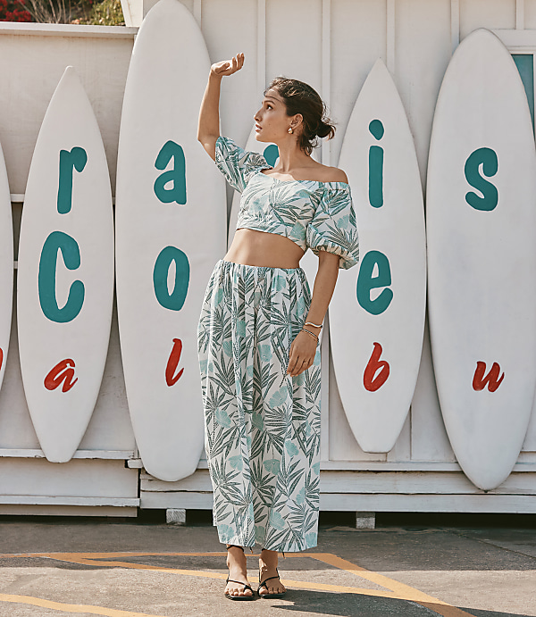 LOFT Beach Palm Poplin Maxi Pocket Skirt
