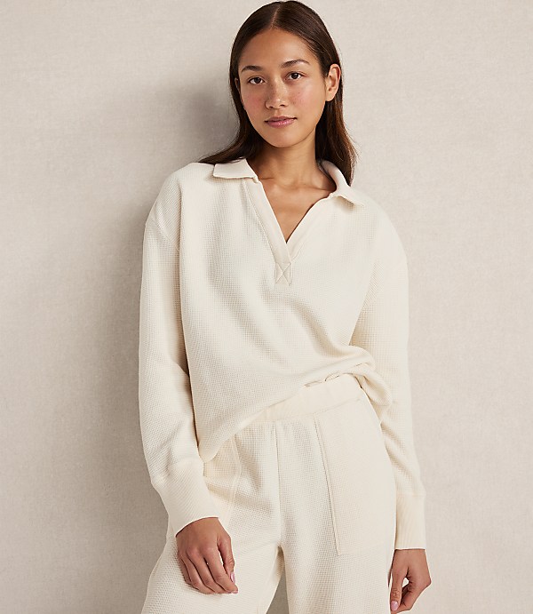 Haven Well Within Organic Cotton Waffle Johnny Collar Top