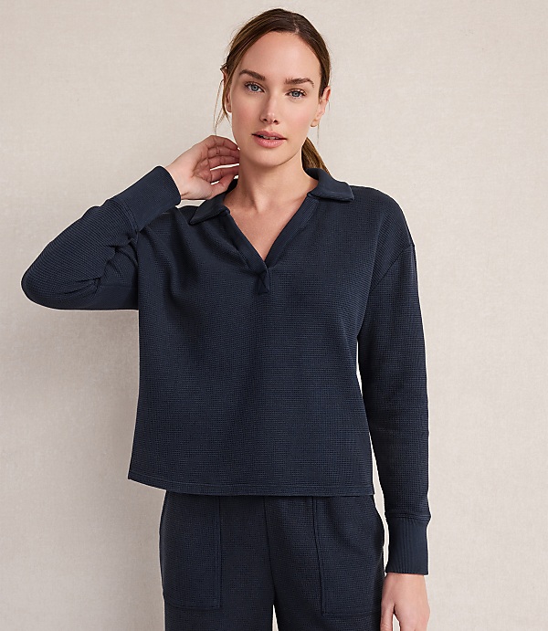 Haven Well Within Organic Cotton Waffle Johnny Collar Top