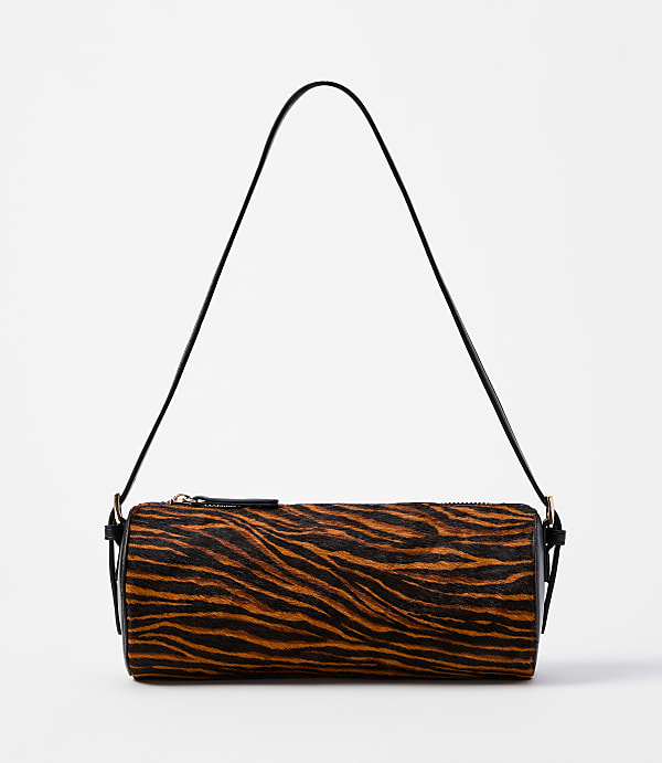 Zebra Print Haircalf Elongated Shoulder Bag