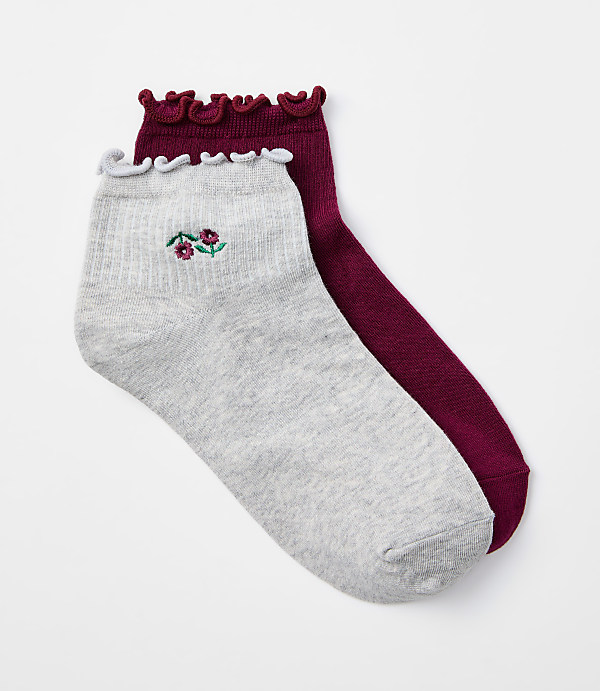 Floral & Solid Ruffle Ankle Sock Set