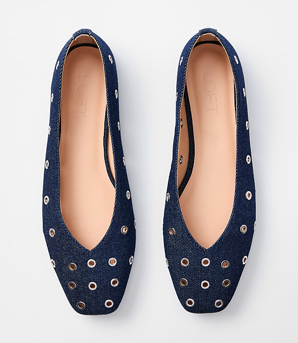 Denim Grommet High Vamp Ballet Flats