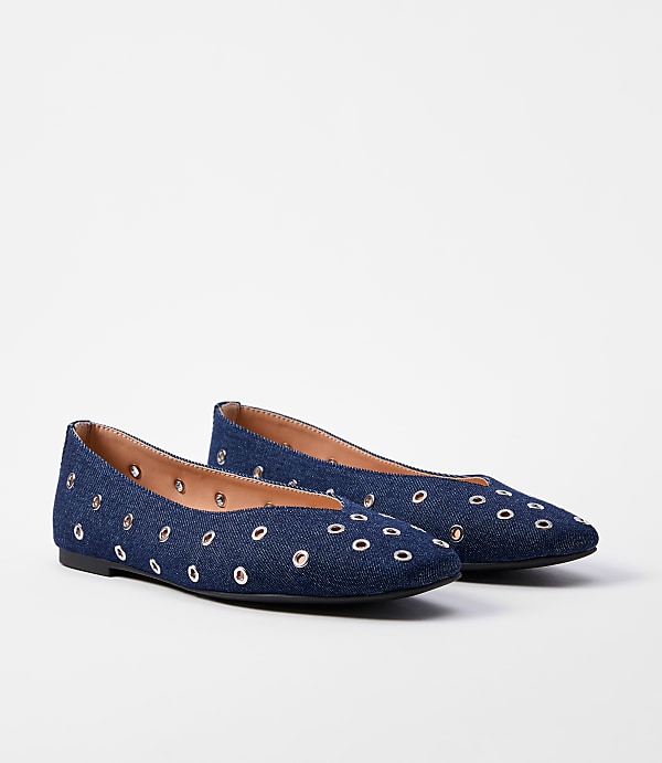 Denim Grommet High Vamp Ballet Flats